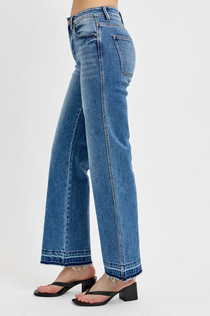 RISEN High Waist Raw Hem Ankle Bootcut Jeans