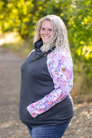 Zoey ZipCowl - Charcoal and Fall Floral Leaves by Michelle Mae