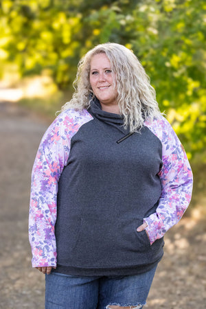 Zoey ZipCowl - Charcoal and Fall Floral Leaves by Michelle Mae