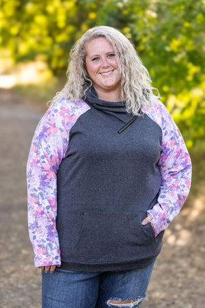 Zoey ZipCowl - Charcoal and Fall Floral Leaves by Michelle Mae