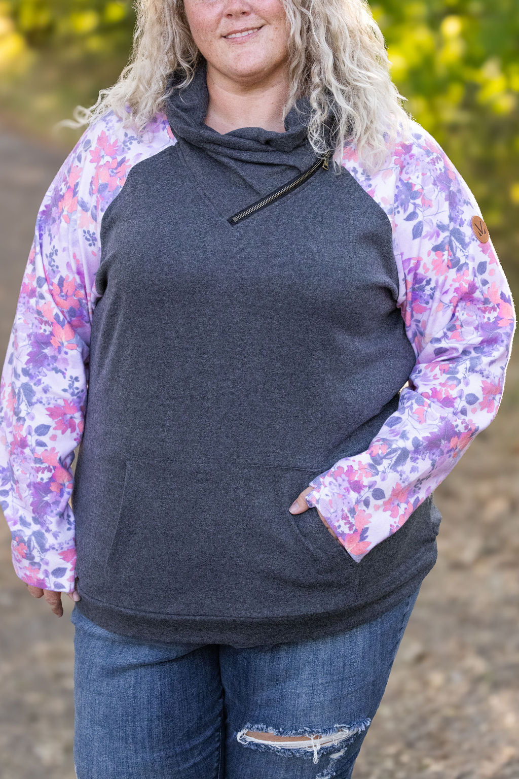 Zoey ZipCowl - Charcoal and Fall Floral Leaves by Michelle Mae