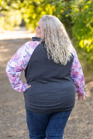 Zoey ZipCowl - Charcoal and Fall Floral Leaves by Michelle Mae