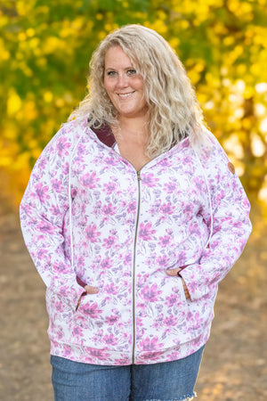 Classic Fullzip Hoodie - Pink Floral and Burgundy by Michelle Mae