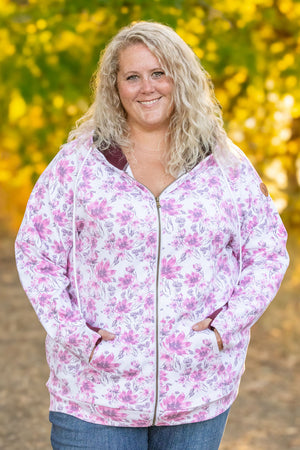 Classic Fullzip Hoodie - Pink Floral and Burgundy by Michelle Mae