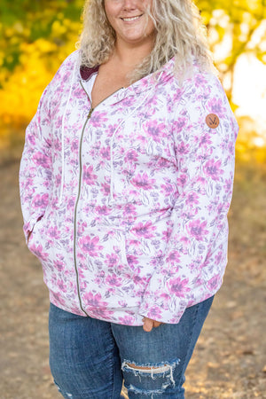 Classic Fullzip Hoodie - Pink Floral and Burgundy by Michelle Mae