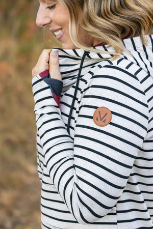 HalfZip Hoodie - Oatmeal Stripes and Buffalo Plaid by Michelle Mae