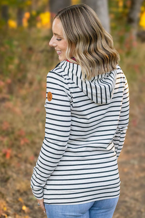 HalfZip Hoodie - Oatmeal Stripes and Buffalo Plaid by Michelle Mae