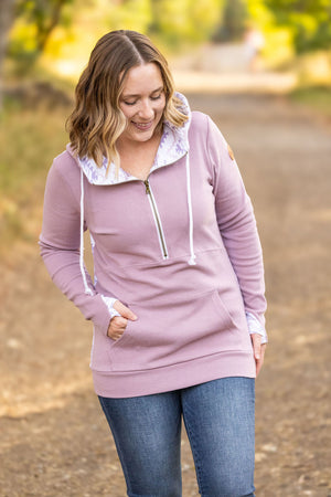 HalfZip Hoodie - Mauve and White Geometric by Michelle Mae