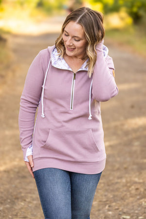 HalfZip Hoodie - Mauve and White Geometric by Michelle Mae