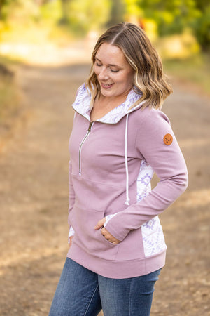 HalfZip Hoodie - Mauve and White Geometric by Michelle Mae