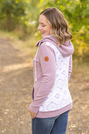 HalfZip Hoodie - Mauve and White Geometric by Michelle Mae