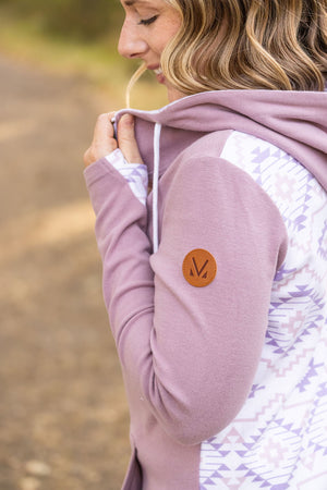 HalfZip Hoodie - Mauve and White Geometric by Michelle Mae