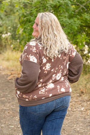 Ramona Ribbed Floral Zip Up Hooded Bomber Jacket - Brown by Michelle Mae