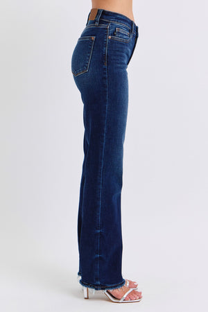 Judy Blue Mid Rise Straight Leg Fray Hem Jeans