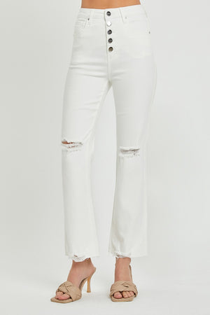 RISEN High Rise Button Fly Straight Leg Ankle Jeans in White