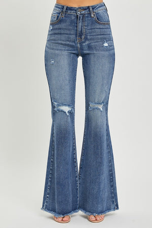 RISEN High Waist Distressed Fray Hem Flare Jeans