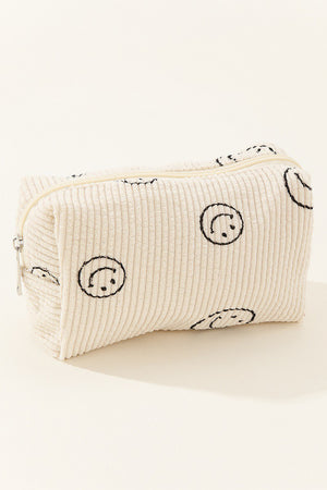 Zenana Smiley Face Corduroy Cosmetic Pouch - 6 colors