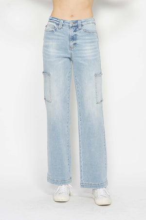 Judy Blue High Waist Light Wash Straight Leg Cargo Jeans