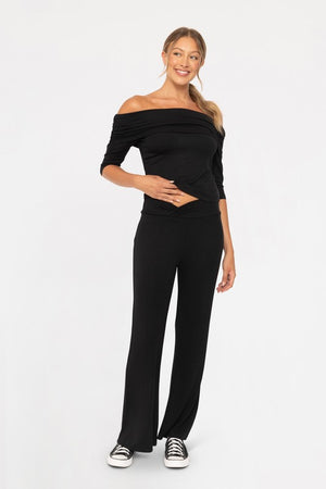 Mono B Cross Pleat Flare Pants Black