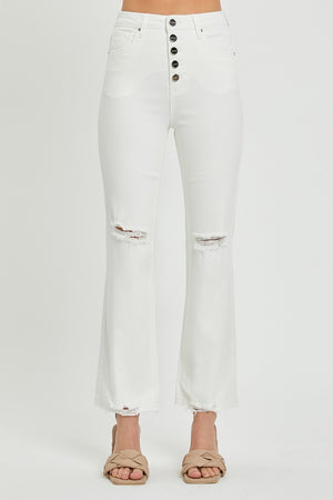 RISEN High Rise Button Fly Straight Leg Ankle Jeans in White