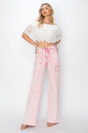 RISEN High Waist Cargo Pocket Trouser Jeans Acid Pink