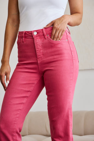 RFM Tummy Control High Waist Raw Hem Straight Leg Jeans in Sunkissed