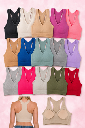Ribbed Padded Cropped Racerback Tank Top bralette Brami by Zenana 6133