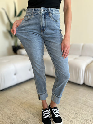 Judy Blue High Waist Cuff Hem Non Distressed Boyfriend Jeans