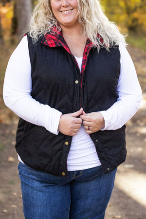 Reversible Vest - Corded Black and Plaid by Michelle Mae