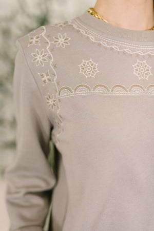 A Little Bit of Comfort Embroidered Top and Bottom Set in Taupe