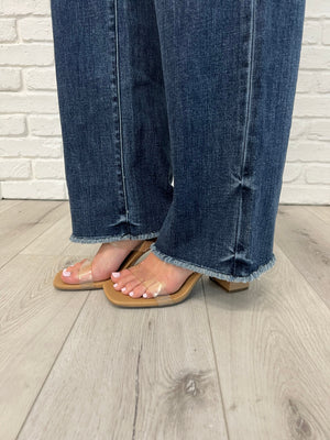 Judy Blue Mid Rise Vintage Wash Wide Leg Fray Hem Jeans