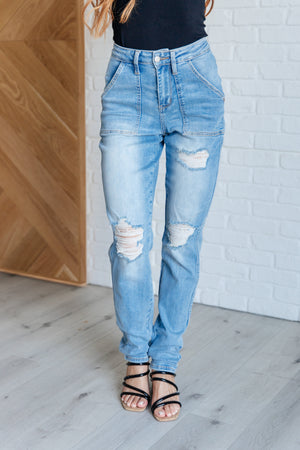 Judy Blue High Rise Patch Pocket Distressed Boyfriend Jeans