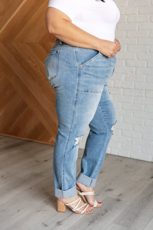 Judy Blue High Waist Patch Pocket Distressed Boyfriend Jeans