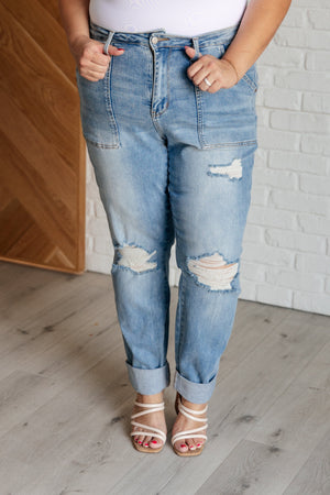 Judy Blue High Waist Patch Pocket Distressed Boyfriend Jeans
