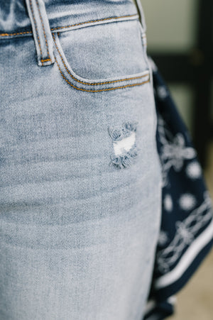 Judy Blue Mid Rise Distressed Boyfriend Jean with Bandana Loop