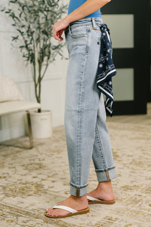 Judy Blue Mid Rise Distressed Boyfriend Jean with Bandana Loop