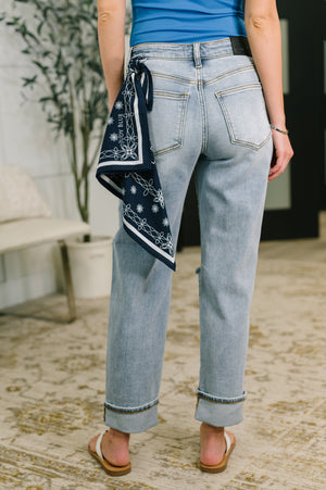 Judy Blue Mid Rise Distressed Boyfriend Jean with Bandana Loop