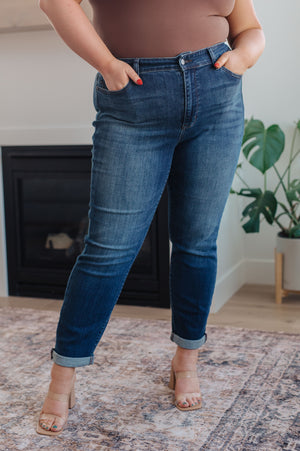 Judy Blue Mid Rise Non Distressed Cuffed Slim Fit Jeans