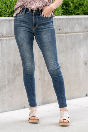 Judy Blue Mid Rise Vintage Raw Hem Skinny Jeans