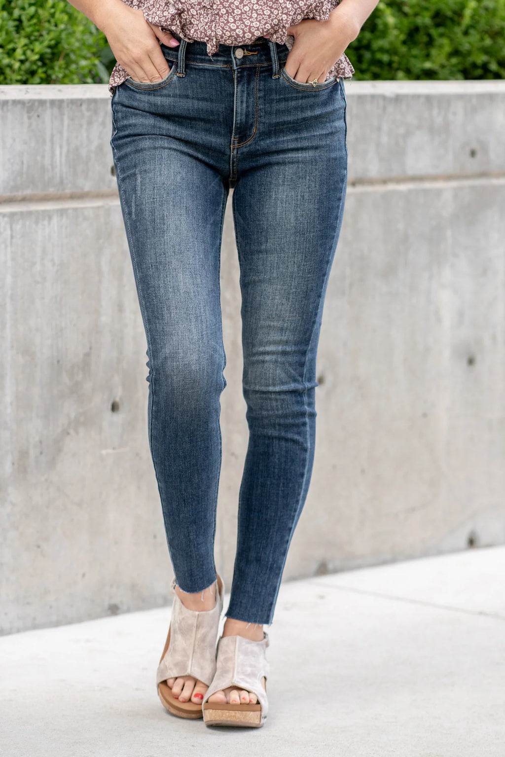 Judy Blue Mid Rise Vintage Raw Hem Skinny Jeans