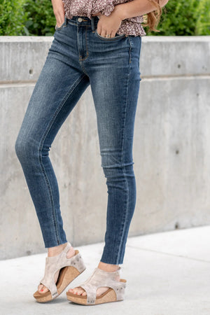 Judy Blue Mid Rise Vintage Raw Hem Skinny Jeans