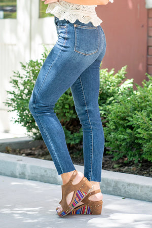 Judy Blue High Rise Dark Denim Button Fly Skinny Jeans