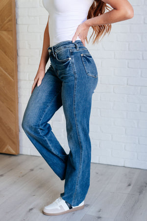 Judy Blue Mid Rise Tummy Control Vintage Raw Hem Straight Leg Jeans