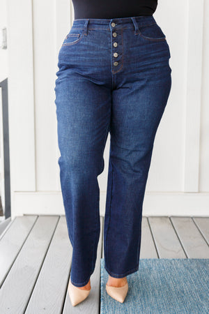 Judy Blue High Rise Button Fly Non Distressed Straight Leg Jeans