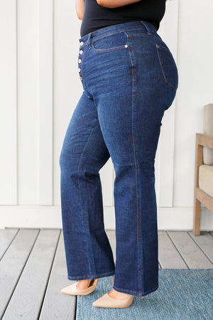 Judy Blue High Rise Button Fly Non Distressed Straight Leg Jeans