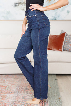 Judy Blue High Rise Button Fly Non Distressed Straight Leg Jeans