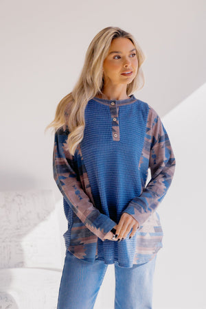 Aztec Waves Long Sleeve Top