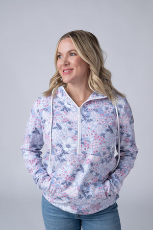 HalfZip Hoodie - Ditsy Blush Floral by Michelle Mae