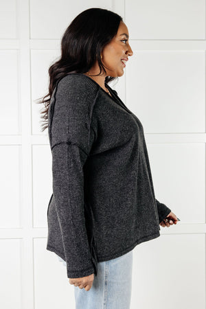 Zenana Basically Freezing Brushed Ribbed Hacci Top in Black