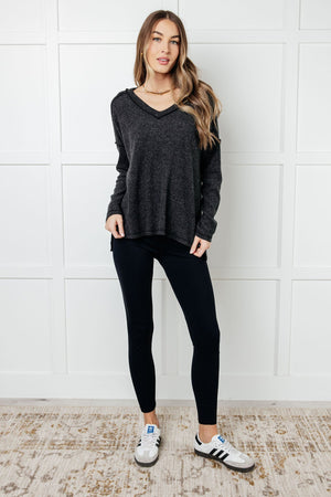 Zenana Basically Freezing Brushed Ribbed Hacci Top in Black